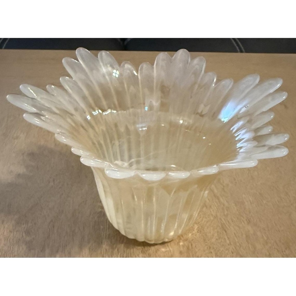 Vintage MCM Murano Glass Opalescent Spiked Petal Glass Flower Bowl Vase